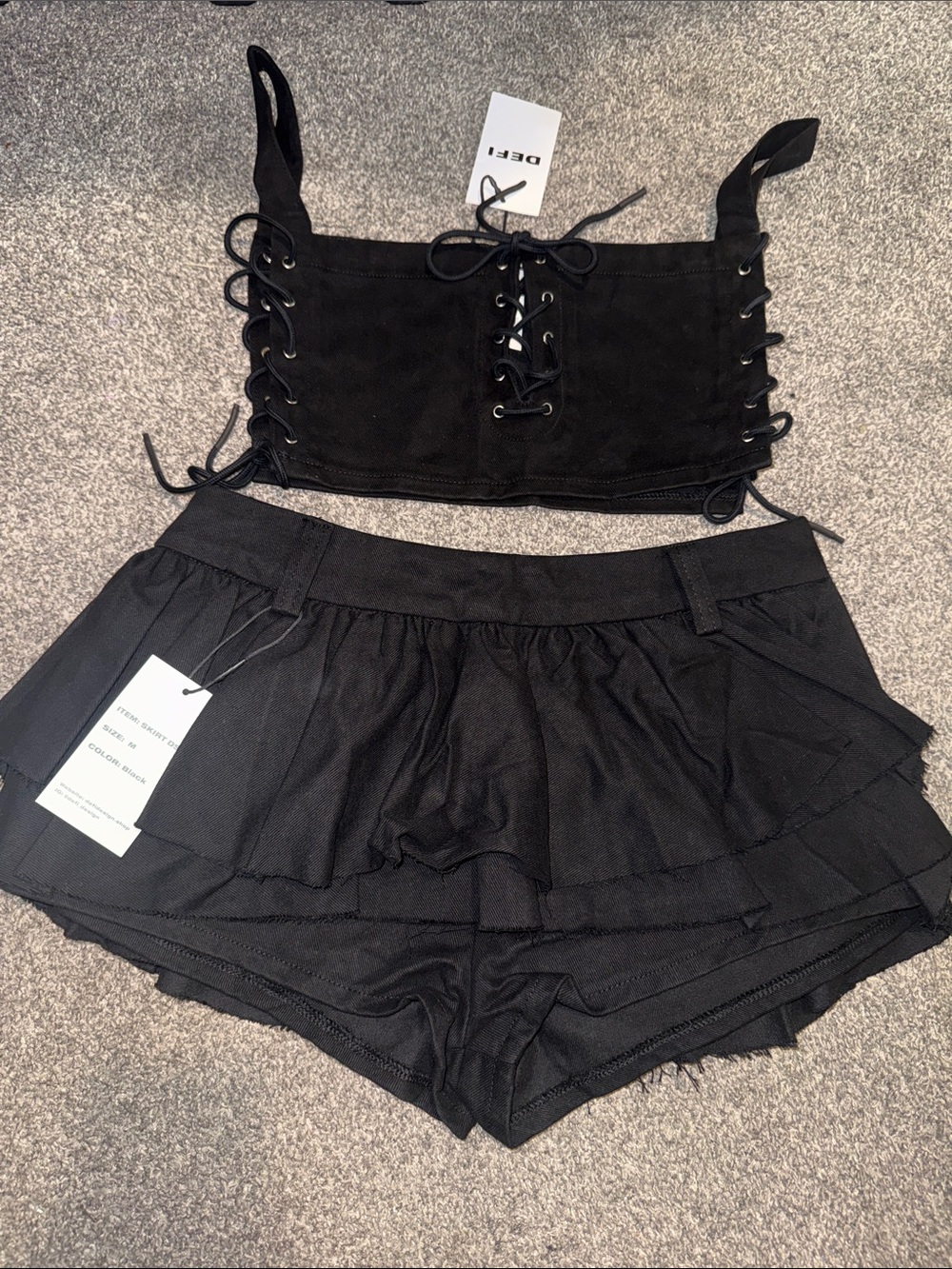 Defi Black Denim Skort and Top Street/Club Wear M-Large NWT